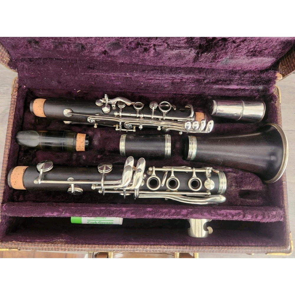 Vtg Noblet Paris Andre Chabot Black Wooden Clarinet + hard‎ case/velvet liner